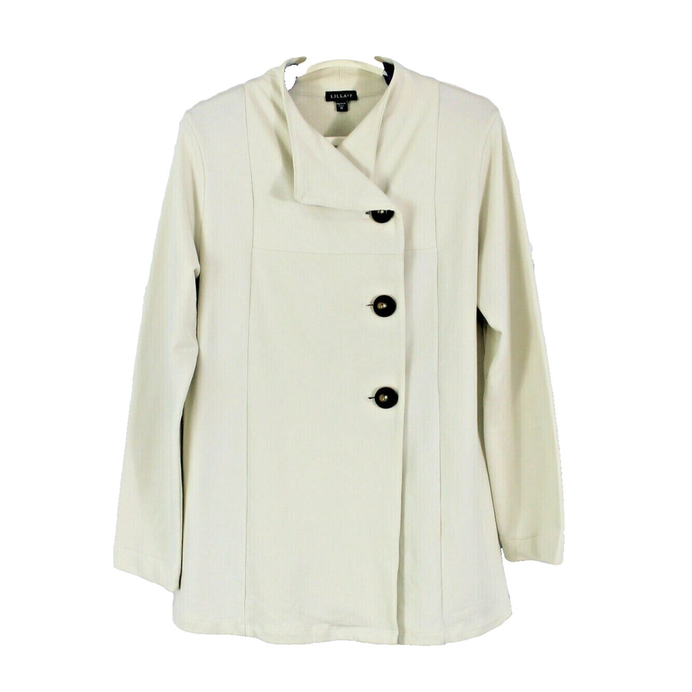 LILLA P Asymmetric Cotton Jacket Coat Ivory Pleated Back Soft Jersey Size Medium